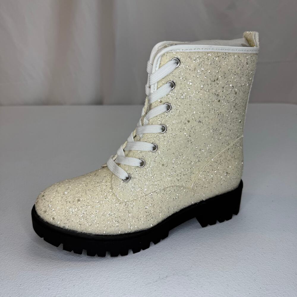 Portland Boot Company Glitter Combat Boots Girls Size 3 White